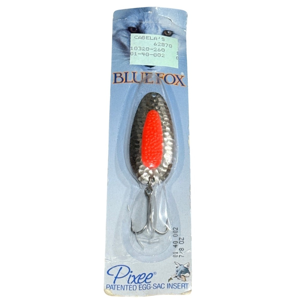 Blue Fox Pixee Spoon Fishing Lure Hammered Silver Orange Egg Sac 7/8 oz Vintage